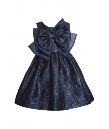 AVAILABLE ONLY  AFTER DEC 12 2025 , Bonnie Jean Navy Sleeveless Metallic Floral Layered Jacquard with Organza Bow Dress
